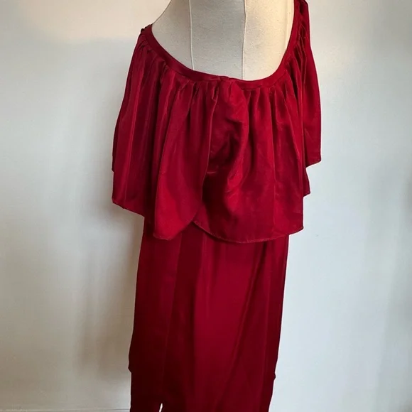SILK One-Shoulder Red Ruffle Dress - Picture 12 of 14